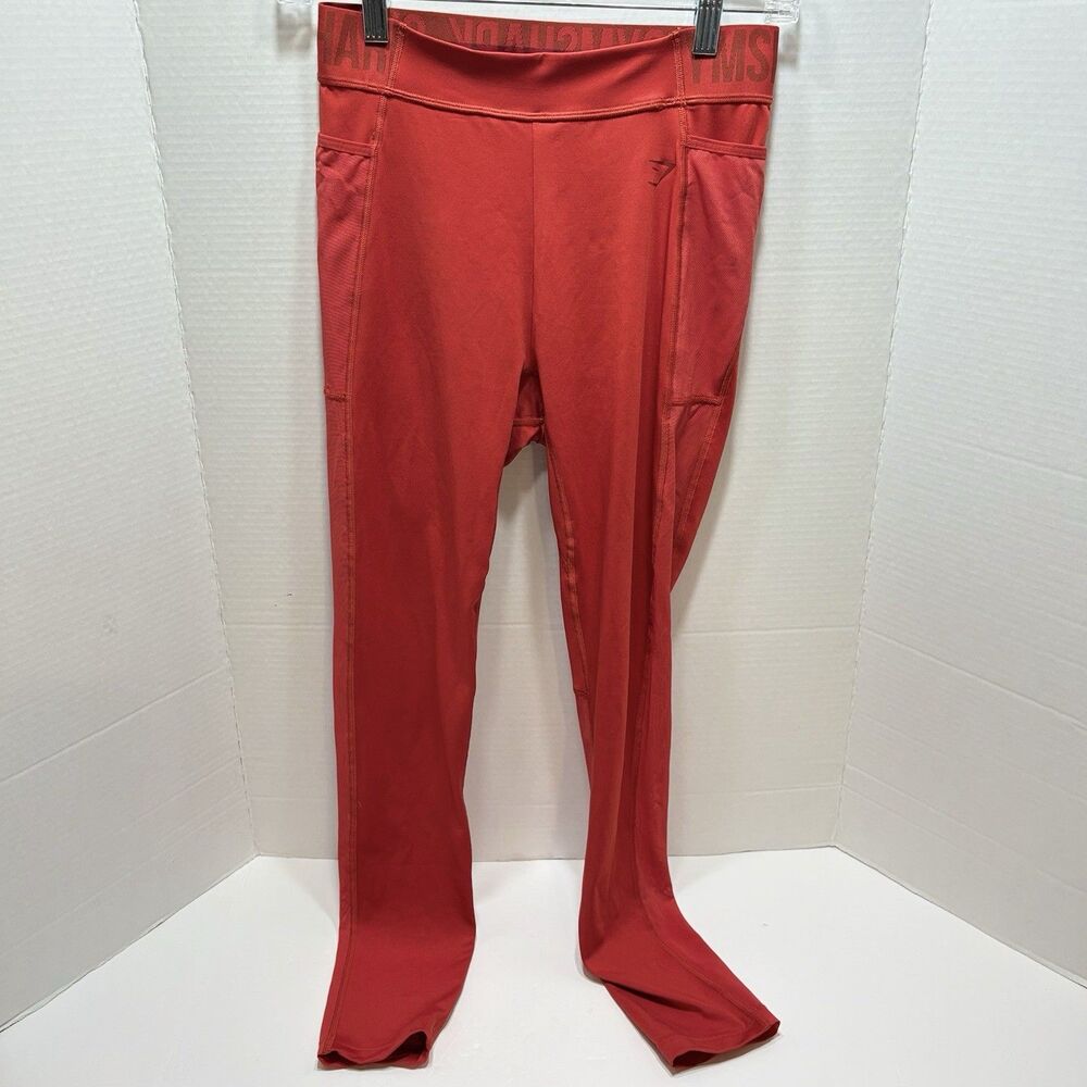 GYMSHARK Leggings Women Sz Medium Full length Contouring Red Side Pockets B3a6s